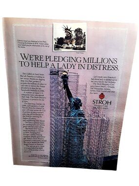 1984 Stroh Beer Print Ad Statue of Liberty Restoration Vintage Brewery